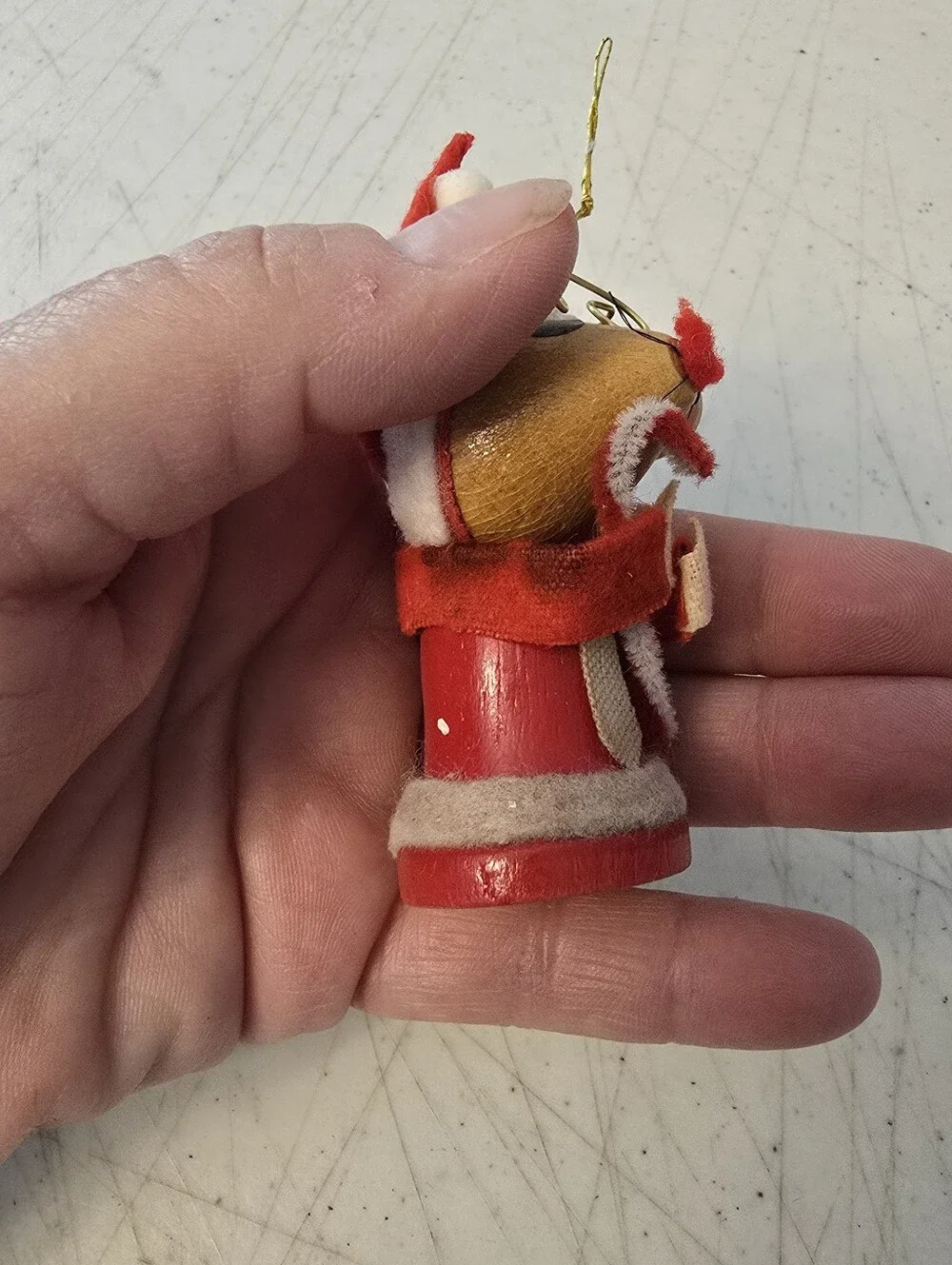 Vintage Wooden Felt Mrs. Clause Mouse Christmas Ornament STAINS SEE PHOTOS